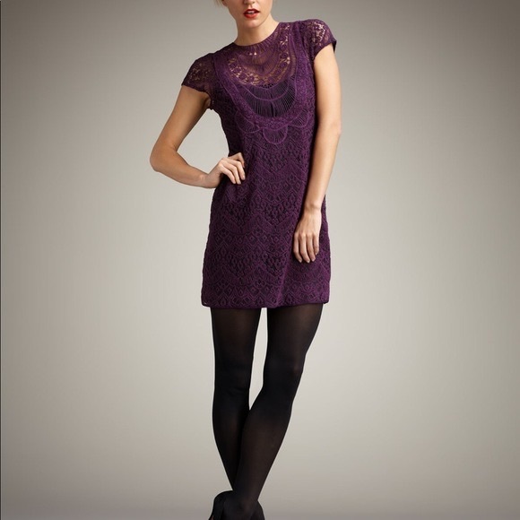 NWT Nanette Lepore Crochet Cocktail Dress in gorgeous shade of Plum - Picture 6 of 8